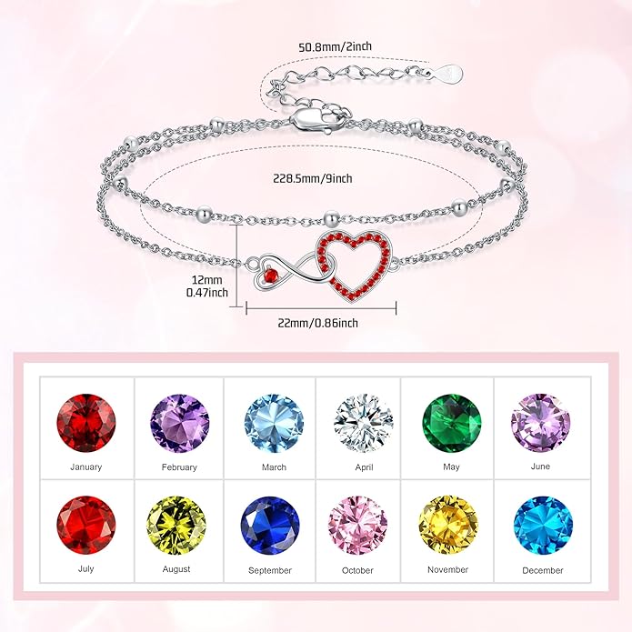 Anklet for Women 925 Sterling Silver Double Infinity Ankle Bracelet Waterproof Summer Jewelry Anniversary Birthday Gifts for Her