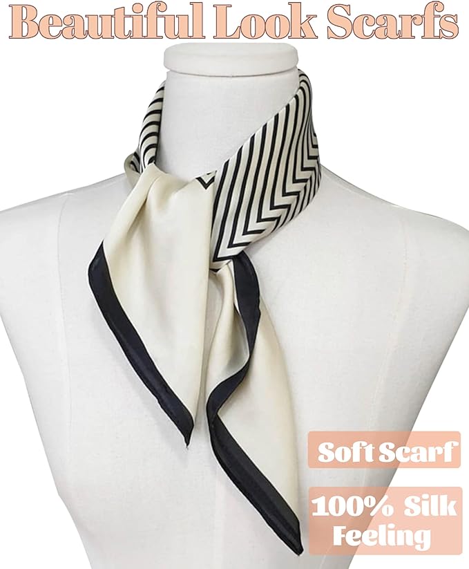 kcctoo 27.5" Mulberry Silk Feeling Head Scarf Women's Fashion Square Neck Satin Scarfs for Bag Hair Scarves Gift