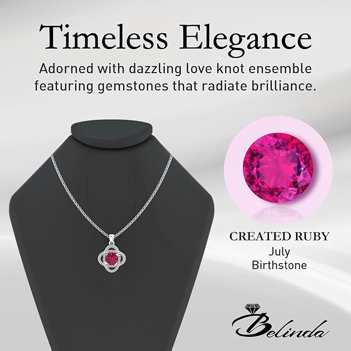 Women 925 Sterling Silver Cute Love Knot Sparkling Gemstone Push Back Stud Earrings Hanging Pendant Necklace Beautiful Fine Jewelry Accessory Set, 1.65 Carat