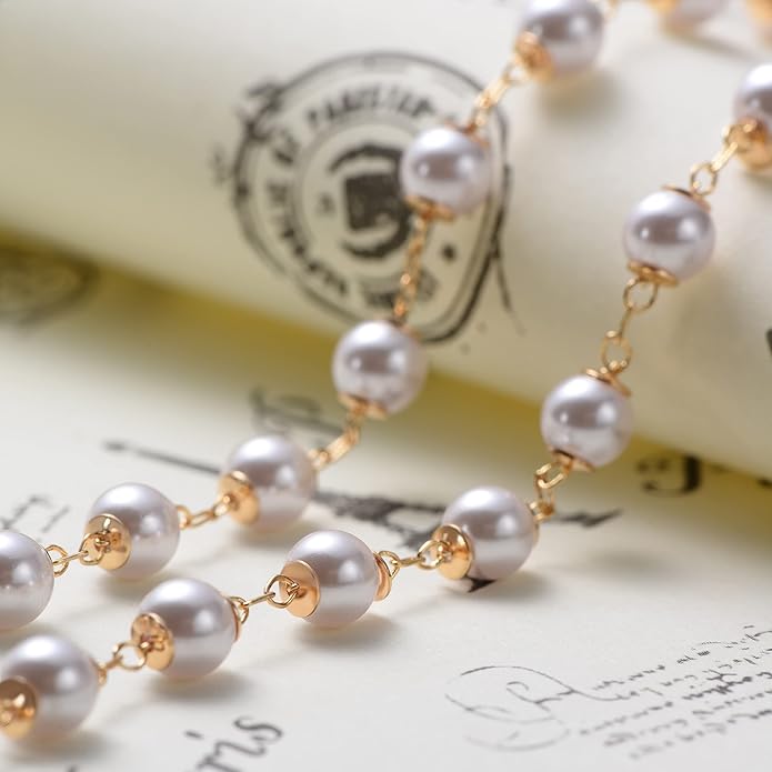 LOYATA Chain Bracelet Gold Link 14K Gold Plated Dainty Pearl Bracelet Simple Jewelry Gift for Women