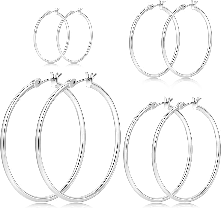 Gold Hoop Earrings Set for Women,14k Gold Plated Gold Hoops with Sterling Silver Post Hypoallergenic Thin Hoop Gold Earrings for Girls Trendy Jewelry Gifts