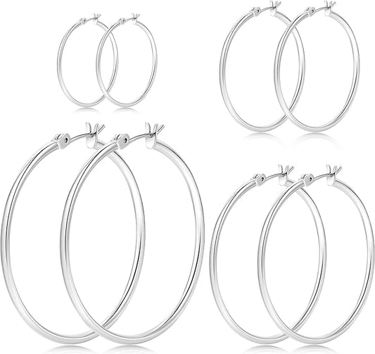 Gold Hoop Earrings Set for Women,14k Gold Plated Gold Hoops with Sterling Silver Post Hypoallergenic Thin Hoop Gold Earrings for Girls Trendy Jewelry Gifts