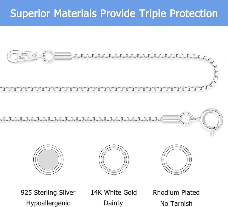 Gacimy 925 Sterling Silver Box Chain Necklace for Women, 0.8MM 1.0MM 1.2MM 1.5MM 1.7MM 2.0MM Width
