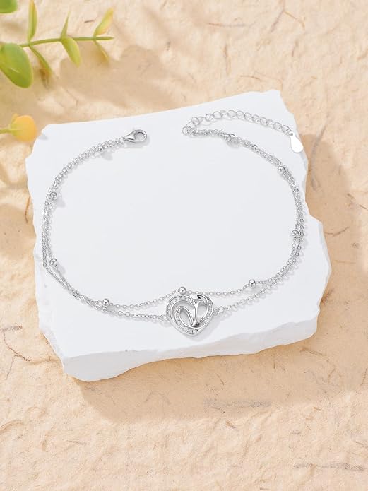 Dorunmo Initial Anklet 925 Sterling Silver Letter A-Z Layered Heart Anklet Beach Jewelry Birthday Gifts for Women