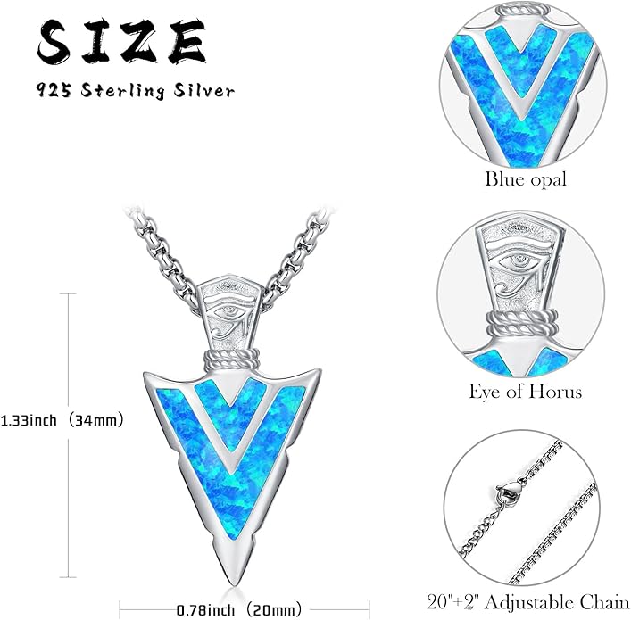 Suiknsn Arrowhead Necklace for Men Women 925 Sterling Silver Turquoise Malachite Celtic/Eye of Horus/Viking Arrow Pendant Amulet Jewelry Gifts Native American Necklace