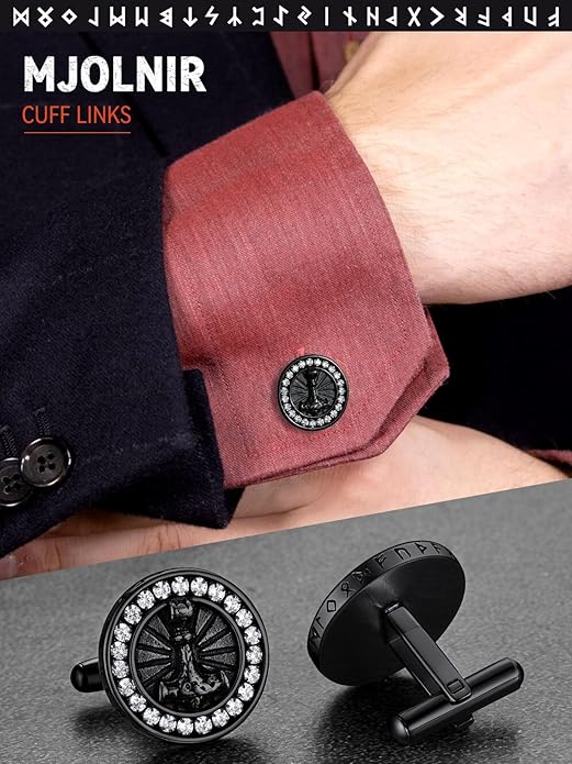 FaithHeart Mens Cufflinks, Norse Viking Tuxedo Shirt Cuff Links, Stainless Steel Cuff Links and Shirt Studs, Gift Box