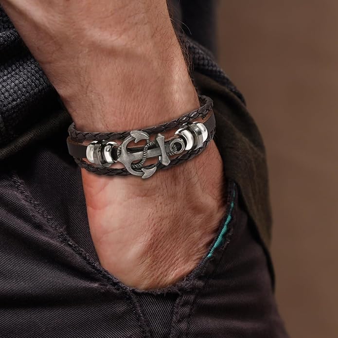 VIBILIA Vintage Leather Wrap Bracelets for Men Women, Multi-Strand Bracelets with Strong Clasp Ethnic Tribal Bracelets