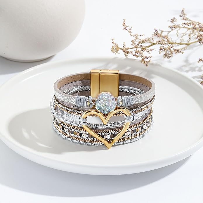 VIBILIA Boho Leather Wrap Bracelets for Women Multi-Layer Bracelets with Strong Clasp Jewelry for Women