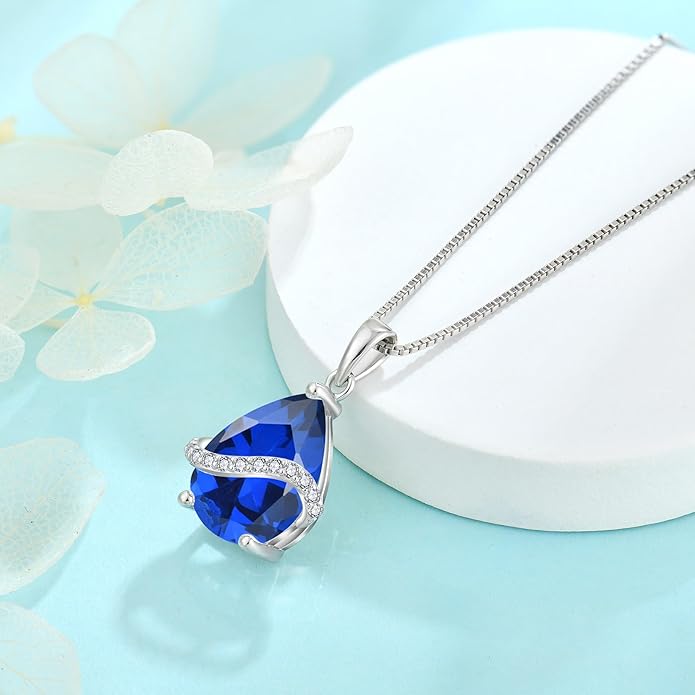Teardrop Necklace for Women 925 Sterling Silver Birthstone Necklace Pendant Jewelry Gifts for Her