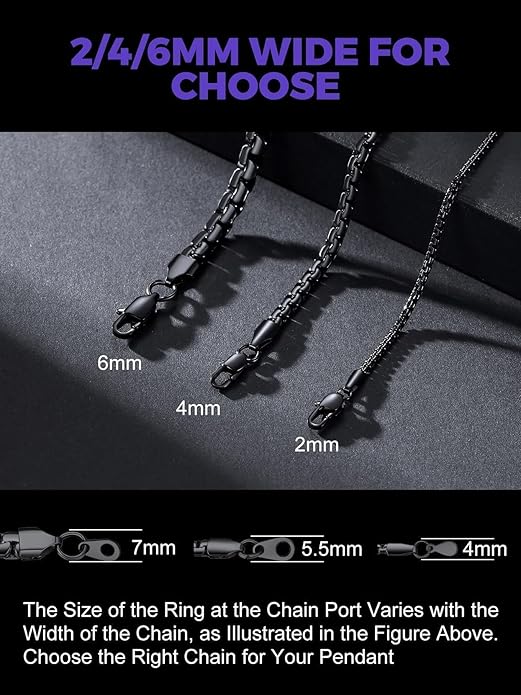 Richsteel Stainless Steel Mens Flat Link Chain Necklace, Black/Gold/Steel Chain for men, 2mm/4mm/6mm Width, No Tarnish & Hypoallergenic Hip Hop Jewelry, 18"-30" Length