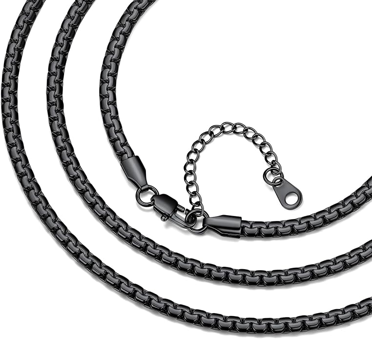 Bestyle 18K Gold Plated/Silver/Black Chain for Men, Hypoallergenic 2/4/6/8mm Stainless Steel Flat Link Chain Necklace for Men & Women Hip Hop Jewelry, 14-30"