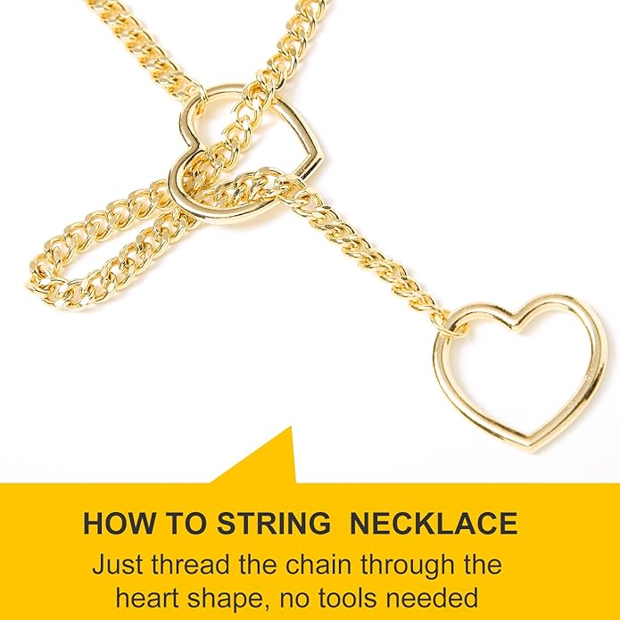 Heart Slip Chain Necklaces for Women,Stainless Steel Adjustable Lariat Heart Y-Necklace,Punk Gothic Cuban Collar Choker Necklace for women