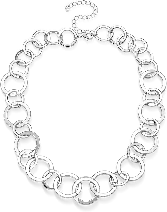 Chunky Gold Necklace for Women: 14k Gold Plated Loop Chain Link Statement Choker Necklace for Women - Chunky Fashion Pendant Jewelry