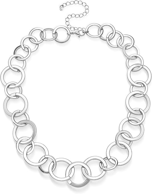 Chunky Gold Necklace for Women: 14k Gold Plated Loop Chain Link Statement Choker Necklace for Women - Chunky Fashion Pendant Jewelry