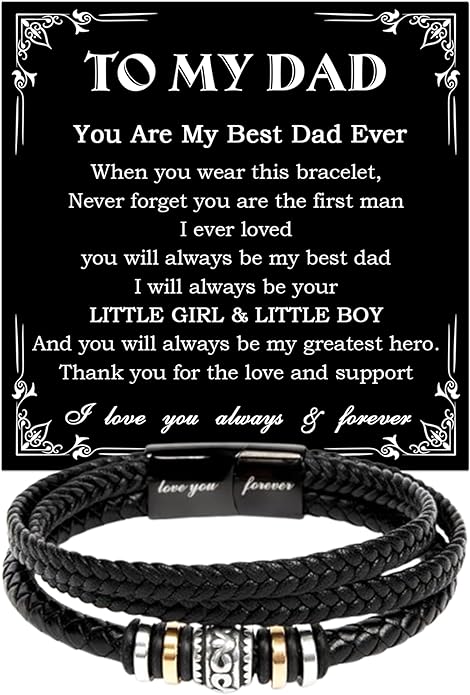 To My Dad Leather Bracelet Father's Day Gift for Dad with Loving Message Card Meaningful Gift from Son or Daughter Men’s Braided Bracelet for Dad Gift for Men Birthday Gift for Dad