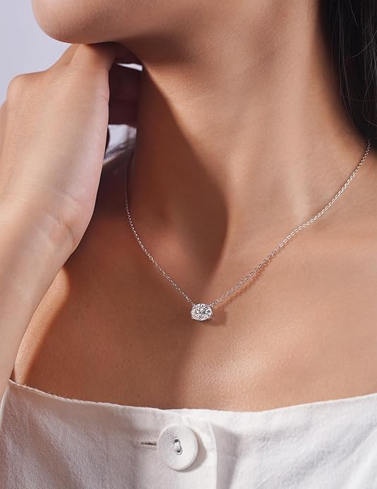 IMOLOVE Moissanite Solitaire Pendant Necklaces for Women Sterling Silver with 18K White Gold Plated 1-3 Carat D Color VVS1 Clarity Mossanite Jewelry for Women