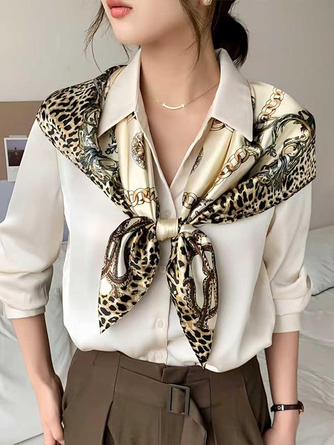 kcctoo 27.5" Mulberry Silk Feeling Head Scarf Women's Fashion Square Neck Satin Scarfs for Bag Hair Scarves Gift
