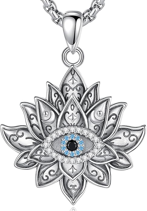 INFUSEU 925 Sterling Silver Italian Horn Evil Eye Necklace for Women Men Good Luck Protection Gifts