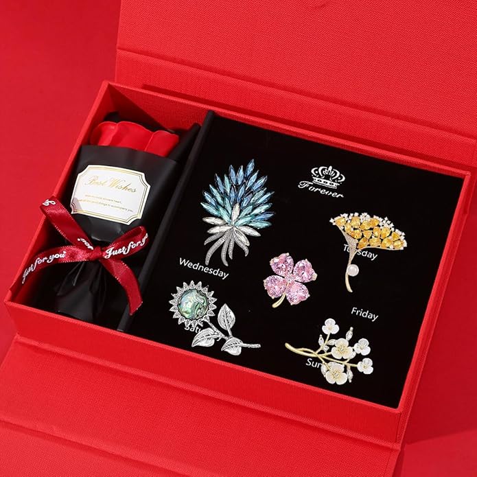 Brooch Set Gift Box for Women Rhinestone Zircon Animal Pin Christmas Birthday Holiday Gift for Wife Girlfriend Mother