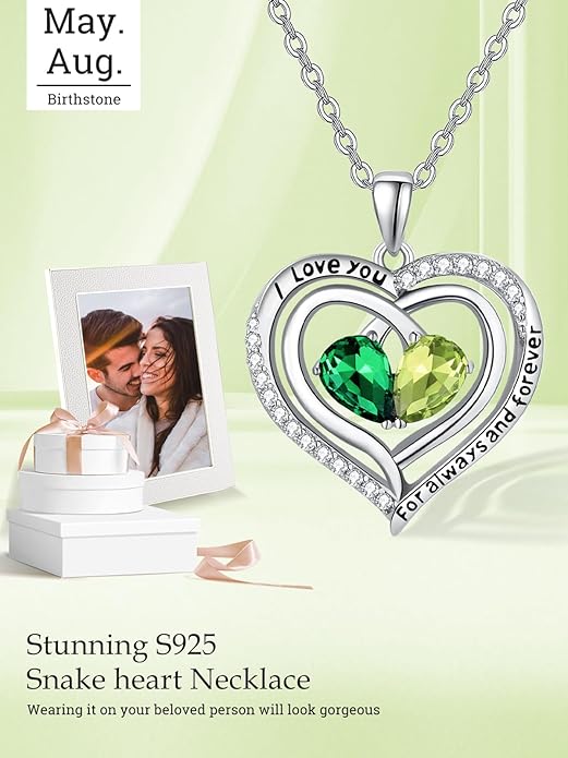 Zeuslia Double Birthstone Necklace Gifts for Wife - 925 Sterling Silver Sunflower/Rose/Crown Cross/Compass/Heart Pendant I Love You Necklace, Anniversary Birthday Gifts for Wife Girlfriend Mom Her