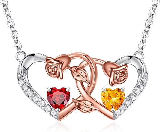 Iefil Chrismas Gifts for Wife - 925 Sterling Silver Rose Birthstone Necklace, Stocking Stuffers for Women Wife Girlfriend Mom