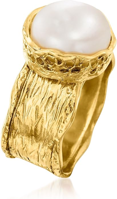Ross-Simons 12mm Cultured Button Pearl Ring in 18kt Gold Over Sterling