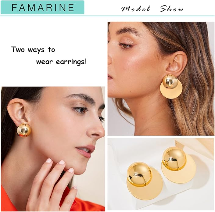 FAMARINE Big Disc Drop Earrings Gold Dangle Earrings Round Hammered Earrings Women