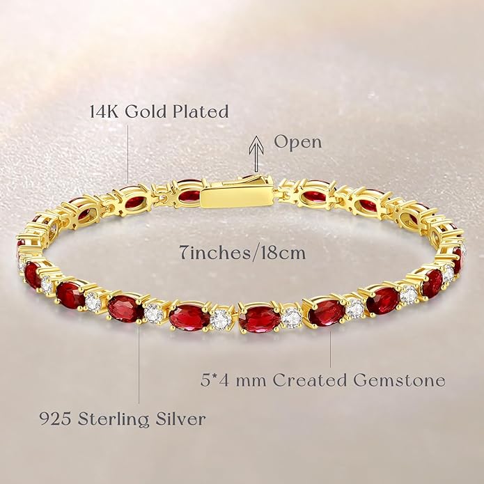 FANCIME 14K Gold Plated Birthstone Bracelets 4mm Sterling Silver Tennis Bracelets Gold Bracelets Birthday Jewelry Gifts for Women 7"