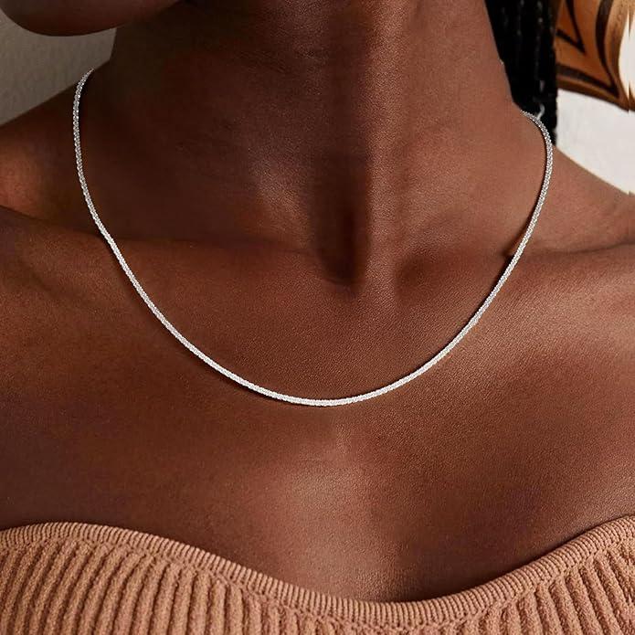 S925 Sterling Silver Sparkly Chain Necklace for Women - 0.8mm Sterling Silver Necklace Thick Sturdy Colourfast Chain Necklaces Jewelery for Women 16/18/20/22 Inch