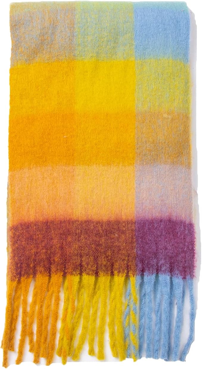 SHOHOKU Large Chunky Plaid Scarf Coloured Checked Oversized Scarf Tassel Soft Fall Winter Thick Warm Shawl Women
