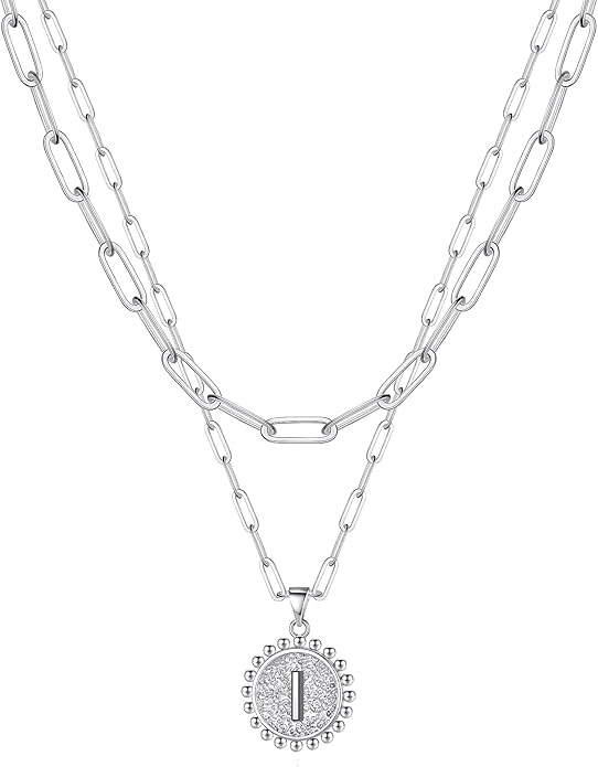 Ursteel Layered Initial Necklaces for Women, 14K-Gold-Plated Dainty Layering Paperclip Chain Necklaces for Women Jewelry