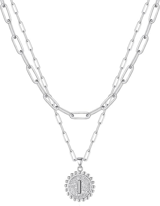 Ursteel Layered Initial Necklaces for Women, 14K-Gold-Plated Dainty Layering Paperclip Chain Necklaces for Women Jewelry