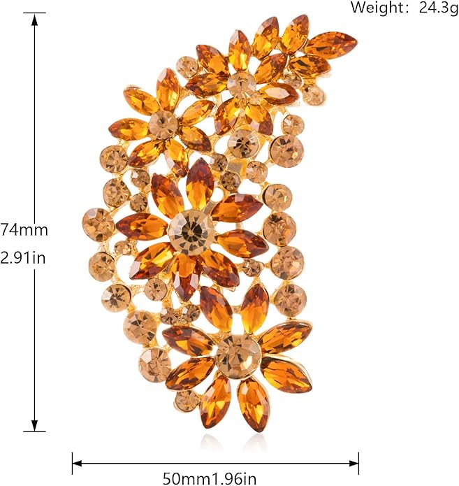 LAXPICOL Vintage Austrian Crystal Flower Leaf Bouquet Clusters Large Big Brooch Pin for Women Gold Tone