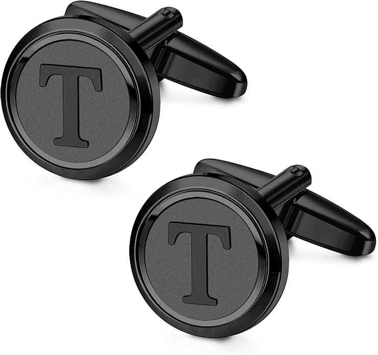 LOYALLOOK Initial Gold Cufflinks for Men Gold Cuff Links Personalized Copper CuffLinks Letter Cufflinks Gift for Groom Husband Father
