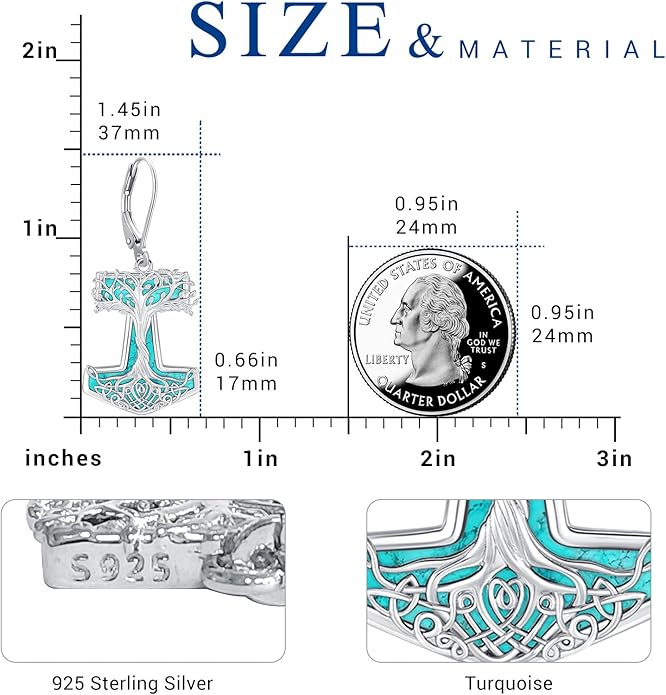 Eusense Sterling Silver Dangle Earrings for Women Tree of Life Animals Moonstone Turquoise Leverback Earrings Jewelry Gifts