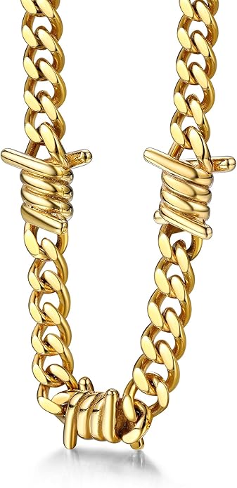 Bestyle Barbed Wire Necklace 5/7/9/12mm Mens Chain Necklaces Hip-hop Punk Gothic Stainless Steel Chain Heavy Thick Cuban Link Chain for Men Women, Length 16/18/20 Inch