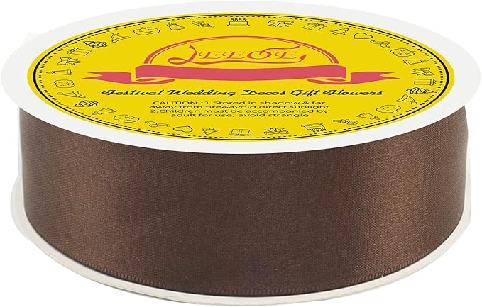 LEEQE Double Face Brown Satin Ribbon 1-1/2 inch X50 Yards Polyester Brown Ribbon for Gift Wrapping Very Suitable for Weddings Party Invitation Decorations and More