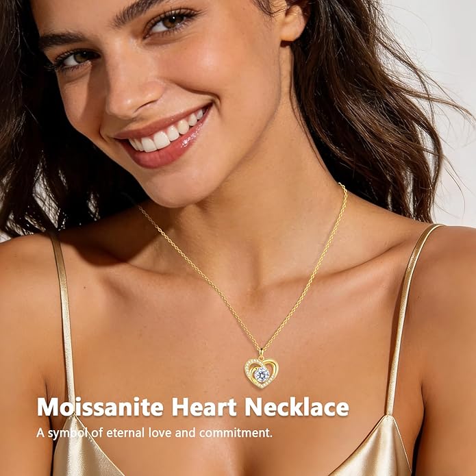 Promise Necklace for Her, 2CT Moissanite Infinity Heart Pendant for Women, Romantic I Choose You Gift to Girlfriend Wife from Boyfriend Husband, Ready to Gift Box Included, Gifts for Christmas Valentine's Day Birthday Anniversary