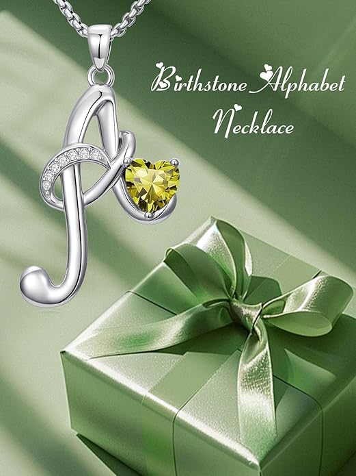 Christmas Gifts for Women Alphabet A to Z Initial Birthstone Pendant Necklaces for Women - 18k White Gold Plated Personalized Name Jewelry Valentine Mothers Day Birthday Gifts for Women Her Girlfriend