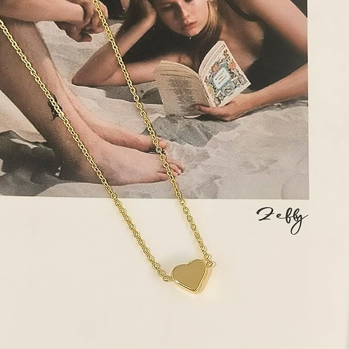 Zeffy Dainty Gold Heart Necklace for Women Trendy 14K Gold/Silver Plate Cute Heart Pendant Choker Necklaces Gold Love Heart Chain Necklace for Women Dainty Gold Jewelry Gifts for Women