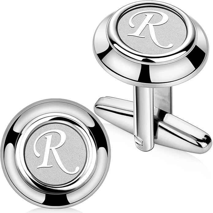 AMITER 26 Letters Tie Clip and Cufflinks for Men, Initial Tie Bar & Cuff Links Set Necktie Clip for Business, Wedding, Anniversary