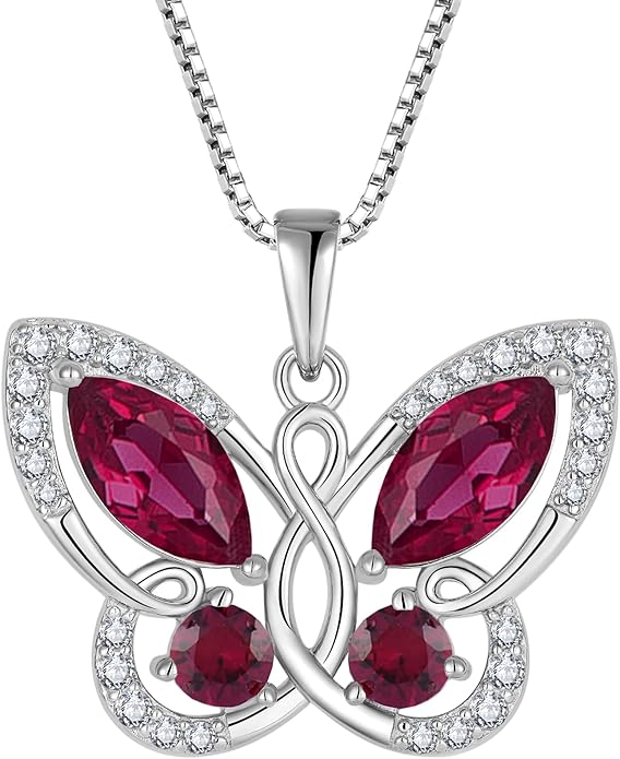 STARCHENIE Butterfly Pendant Necklace for Women 925 Sterling Silver Birthstone Butterfly Jewelry Gifts