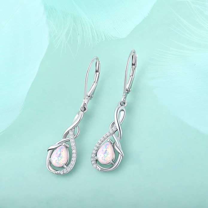 STARCHENIE 925 Sterling Silver Necklace Dangle Earrings for Women Infinity Twisted Teardrop Pendant Created Opal Jewelry Set