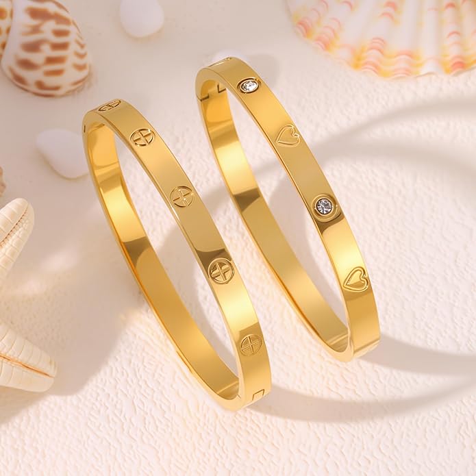 Silver Bangles for Women - Stainless Steel Love & Friendship Bracelet Set with Gift Box | Daily Wear & Party Jewelry