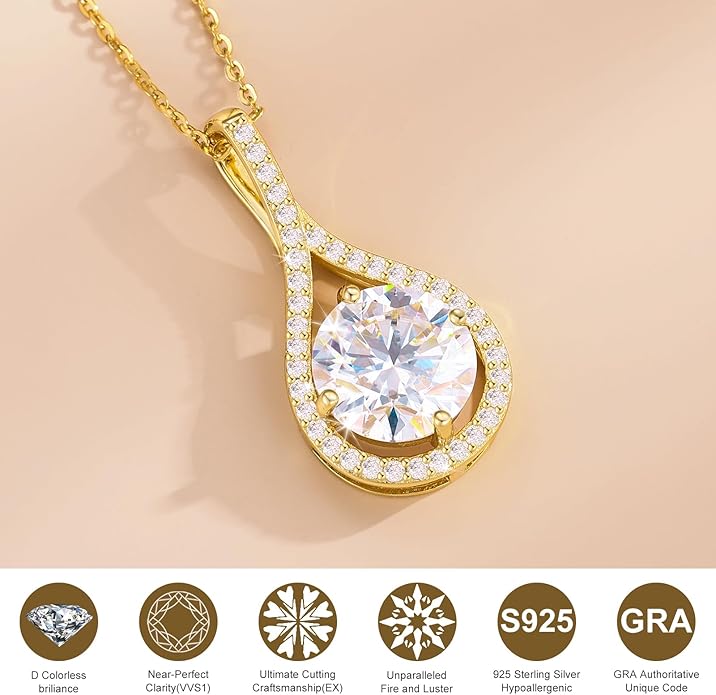 Moissanite Necklace Gift for Women, 925 Sterling Silver 18K White/Yellow Gold Plated 0.5-6.0CT Moissanite Pendant for Her, Anniversary Day, Birthday, Wedding - to My Wife, Mom