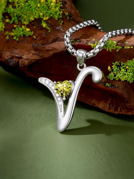 Christmas Gifts for Women Alphabet A to Z Initial Birthstone Pendant Necklaces for Women - 18k White Gold Plated Personalized Name Jewelry Valentine Mothers Day Birthday Gifts for Women Her Girlfriend