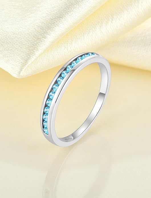 YL Stackable Rings 925 Sterling Silver Halo Birthstone Eternity Bands Jewelry for Women