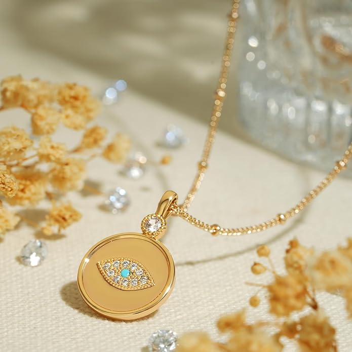 BENEIGE Gold Necklace for Women 14K Gold Plated Evil Eye Necklace Trendy Gold Pendant Necklace Jewelry For Women