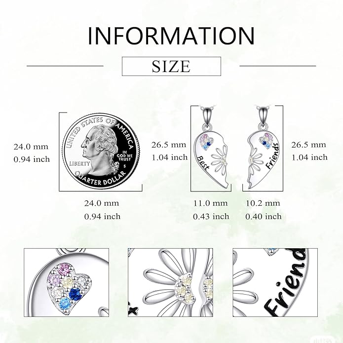 JBAERD Couples BFF Matching Necklaces 925 Sterling Silver Cross/Yin Yang/Sun Moon/Mountain Wave Pendant Necklace Anniversary Birthday Gifts