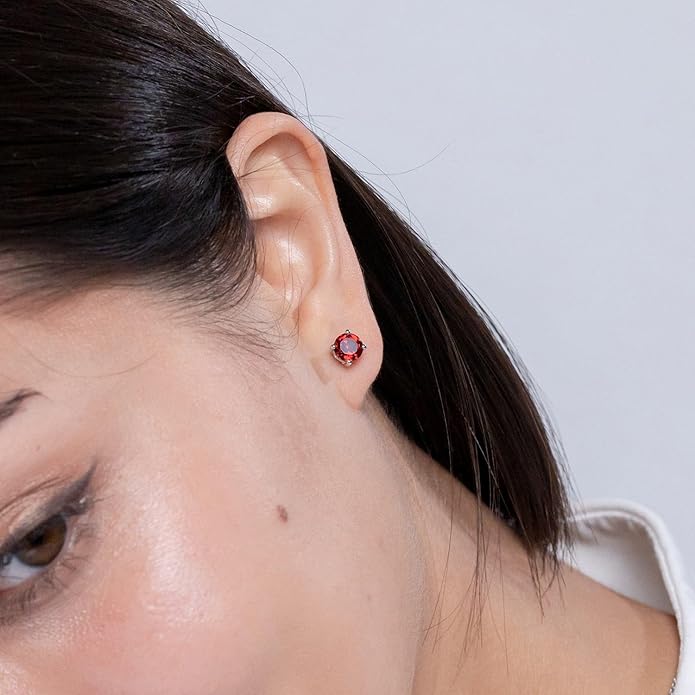 ANGARA Natural Garnet Solitaire Studs for Women | Basket-Set Round Garnet Studs in 14K Solid Gold/Sterling Silver/Platinum | January Birthday, Anniversary, Gemstone Jewellery Gift
